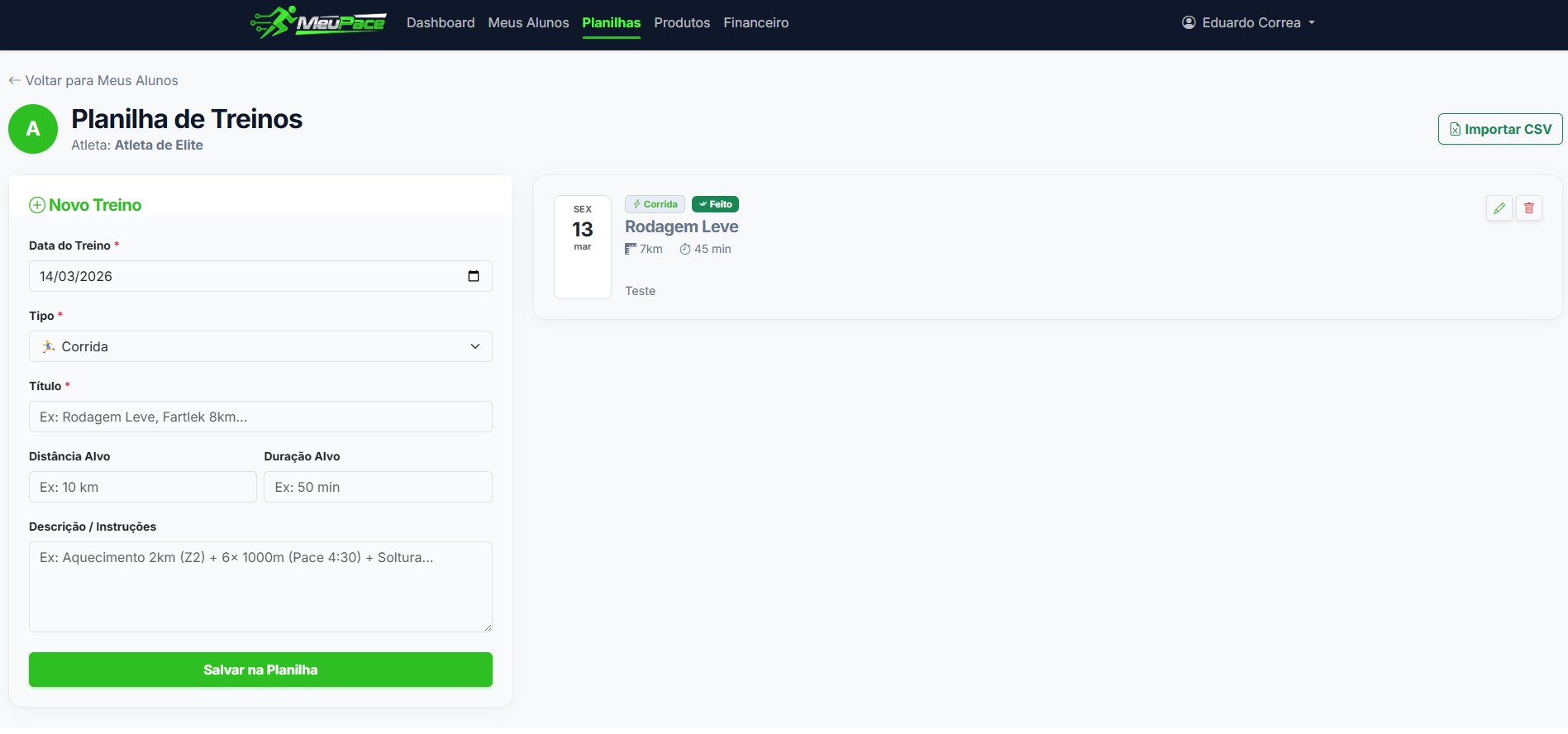 Prescrição de Treinos